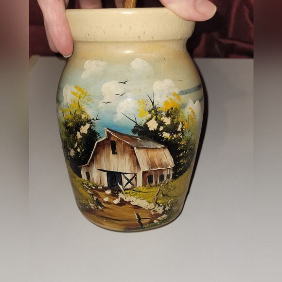 Vintage Ruth Poage Pottery Earthware Urn Butterchurn With Lid Handpaited - Picture 7 of 10